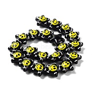 Glass Enamel Beads, Star with Smiling Face Pattern, Black, 20.5x22x11mm, Hole: 1.6mm(GLAA-G107-03-02)