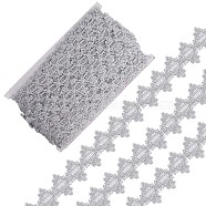 Polyester Lace Ribbons, Floral Lace Trim, Garment Accessories, Silver, 1-3/8 inch(34mm)(OCOR-WH0082-20B)