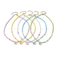 Glass Necklaces, Alloy Enamel Pendant Necklaces, Butterfly, Mixed Color, 17.13 inch(43.5cm)(NJEW-JN04795)