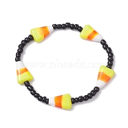 Handmade Lampwork Halloween Candy Corn & Black Seed Beaded Stretch Bracelets for Women Men, Colorful, Inner Diameter: 2-3/8 inch(6.05cm)(BJEW-JB10459)