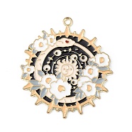 Alloy Enamel Pendants, Light Gold, Sun with Snake Pattern Charm, White, 42.5x38x1.3mm, Hole: 2mm(ENAM-G216-04LG)