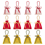 12Pcs 3 Colors Velvet Jewelry Drawstring Gift Bags with Rope Handle, Wedding Favor Candy Bags with Gold Stamping Word, Rectangle, Mixed Color, 15.5x13x0.7cm, 4pcs/color(ABAG-NB0001-97)