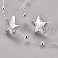 Plastic Bead Garland Strand, Great for Door Curtain and Wedding Decoration DIY Material, Star and Round, Silver, Star: 15x15x4.5mm, Round beads: 3mm, about 30m/roll(OACR-WH0003-13A)