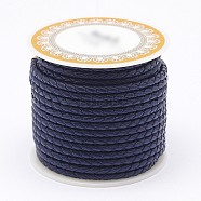 Braided Cowhide Leather Cord, Leather Rope String for Bracelets, Prussian Blue, 4mm, about 5.46 yards(5m)/roll(NWIR-N005-01E-4mm)