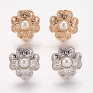 Alloy Stud Earring Findings, with Loop and Acrylic Pearls, Flower, Mixed Color, 22x19.5mm, Hole: 1mm, Pin: 0.7mm(PALLOY-F201-26)