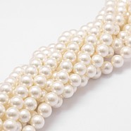 Shell Pearl Bead Strands, Loose Beads for Jewelry Making, Grade A, Round, Floral White, 8mm, Hole: 1mm, about 47pcs/strand, 15.5 inch(BSHE-L026-03-8mm)