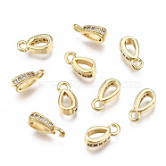 Brass Micro Pave Clear Cubic Zirconia Charms, Nickel Free, TearDrop Ring, Real 18K Gold Plated, 9.5x5x3mm, Hole: 1.6mm(X-KK-Q277-060-NF)