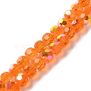Electroplate Glass Beads Strands, AB Color Plated, Faceted, Rondelle, Orange, 8x7.3mm, Hole: 1.4mm, about 70pcs/strand, 20.28''(51.5cm)(GLAA-Q099-E01-05)