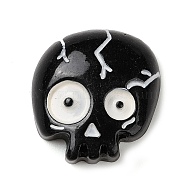 Skull Halloween Opaque Resin Decoden Cabochons, Halloween Jewelry Craft, Black, 23.5x23x8mm(RESI-R446-01B)
