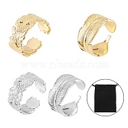 Unicraftale 4Pcs 4 Style Ion Plating(IP) 304 Stainless Steel Cuff Rings, Leaf Open Rings for Women, Long-Lasting Plated, Golden & Stainless Steel Color, US Size 7 1/4(17.5mm), 1pc/style(STAS-UN0032-84)