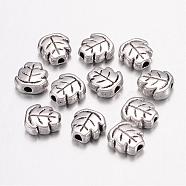Tibetan Style Alloy Beads, Lead Free and Cadmium Free, Leaf, Antique Silver, about 7mm long, 7mm wide, 3mm thick, hole: 1mm(X-LF0069Y)