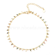 Natural Tourmaline Charm Bracelets, with Brass Curb Chains, Faceted Round, Golden, Golden, 7-1/2 inch(19cm)(BJEW-JB05970)