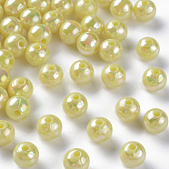 Opaque Acrylic Beads, AB Color Plated, Round, Yellow, 8x7mm, Hole: 2mm, about 1745pcs/500g(MACR-S370-D8mm-A10)