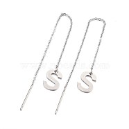 304 Stainless Steel Stud Earrings, Hypoallergenic Earrings, Ear Threads, Alphabet, Letter.S, 107~112x1mm, Pin: 15x0.7mm, letter: 11x8.5x0.5mm(EJEW-L205-01S)