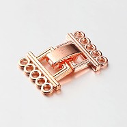 5 Strands Alloy and Brass Fold Over Clasps, 10-Hole, Rose Gold, 24x16.5x5mm, Hole: 2mm(X-PALLOY-N0112-02RG)