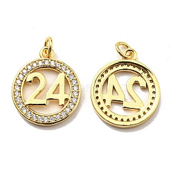 Rack Plating Brass Cubic Zirconia Pendants, Lead Free & Cadmium Free, Long-Lasting Plated, Flat Round, Real 18K Gold Plated, 16x13x2mm, Hole: 2.6mm(KK-D026-21G)