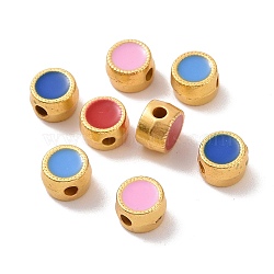 Alloy Beads, with Enamel, Flat Round, Matte Gold Color, Mixed Color, 6x4mm, Hole: 1.5mm(ENAM-L039-16MG)