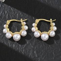 Brass Hoop Earrings for Women, with ABS Imitation Pearl, Rack Plating, Long-Lasting Plated, Lead Free & Cadmium Free, Real 18K Gold Plated, 20x20x6mm(EJEW-A168-14G)