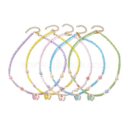 Glass Necklaces, Alloy Enamel Pendant Necklaces, Butterfly, Mixed Color, 17.13 inch(43.5cm)(NJEW-JN04795)