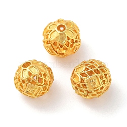 Alloy Hollow Beads, Round with Flower, Matte Gold Color, 10mm, Hole: 2mm(PALLOY-A008-01L-MG2)