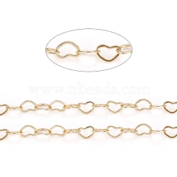 Brass Heart Link Chains, with Spool, Soldered, Long-Lasting Plated, Real 18K Gold Plated, 4x5x0.3mm, about 32.8 Feet(10m)/roll(CHC-D026-15B-G)