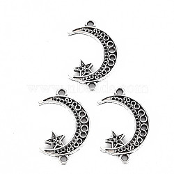 Tibetan Style Alloy Connector Charms, Cadmium Free & Lead Free, Moon & Star, Antique Silver, 25x16x1.5mm, Hole: 0.9mm, about 970pcs/1000g(TIBE-N011-049)