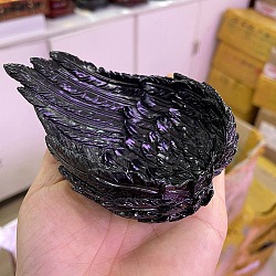 Resin Feather Wing Crystal Ball Display Pedestal, for Home Office Desktop Decoration, Black, 11.5x7.8cm(PW-WG33147-02)