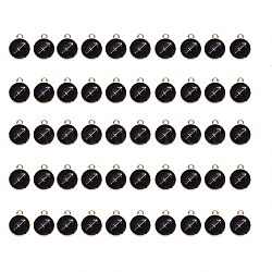 Alloy Enamel Pendants, Flat Round with Constellation, Light Gold, Black, Sagittarius, 15x12x2mm, Hole: 1.5mm, 50pcs/Box(ENAM-SZ0001-27C-F)