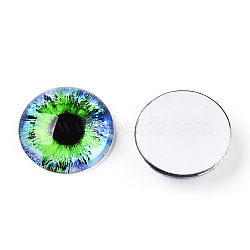 Glass Cabochons, Half Round with Eye, Lawn Green, 20x6.5mm(GGLA-T004-03-A)