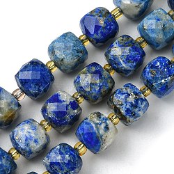 Natural Lapis Lazuli Beads Strands, with Seed Beads, Faceted Cube, 8~9x8~9x8~9mm, Hole: 0.9~1mm, about 35~39pcs/strand, 14.80''~15.16''(37.6~38.5cm)(G-Q010-A03-01)