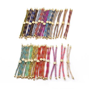 Nylon Cord Silder Bracelets, for Connector Charm Bracelet Making, with Rack Plating Golden Brass Findings, Long-Lasting Plated, Cadmium Free & Lead Free, Mixed Color, 8-5/8~9-1/8x1/8 inch(22~23x0.3cm), Hole: 2mm