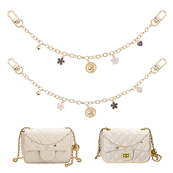 WADORN 2Pcs 2 Colors Brass Cable Chains Purse Strap Extenders, with Swivel Clasp & Alloy Enamel & Brass Charms, Flower & Heart, Mixed Color, 32.5~33cm, 1pc/color