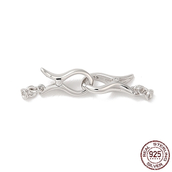 Rhodium Plated 925 Sterling Silver Interlocking Clasps, with 925 Stamp, Real Platinum Plated, 12.5x6x3mm, Hole: 1.5mm