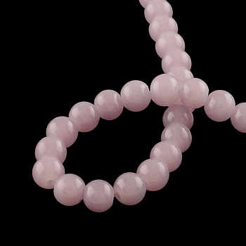 Imitation Jade Glass Beads Strands, Spray Painted, Round, Salmon, 4mm, Hole: 1.1~1.3mm, about 200pcs/strand, 31.4 inch