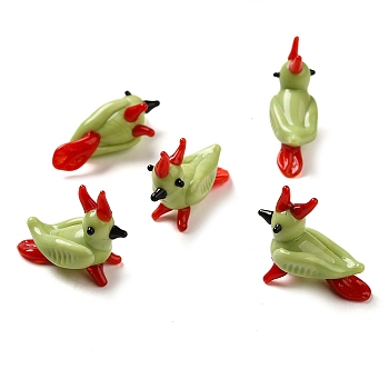 Handmade Lampwork Home Decorations, 3D Bird Ornaments for Gift, Lime Green, 26~27x11~11.5x21~23mm