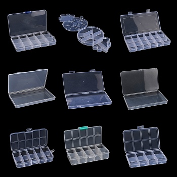 Plastic Grid Bead Containers, Mixed Shapes, Clear, 10.85~19.1x6.9~10.3x1.6~3cm, Inner Diameter: 2.5~11x3~18.5cm