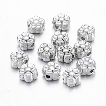 Tibetan Style Alloy Beads, Lead Free & Nickel Free & Cadmium Free, Flower, Great for Mother's Day Gifts making, Antique Silver, about 5mm long, 5mm wide, 3mm thick, hole: 1mm