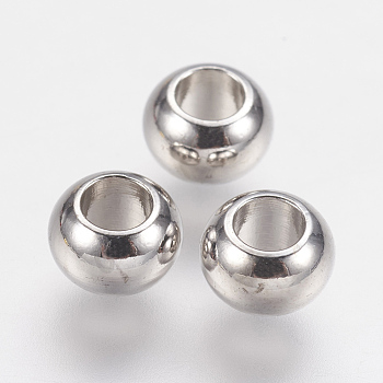 Brass Spacer Beads, Real Platinum Plated, Rondelle, 6x4mm, Hole: 3mm