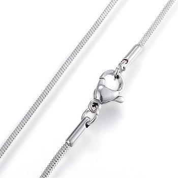 Classic Plain 304 Stainless Steel Mens Womens Snake Chain Necklaces, with Lobster Claw Clasps, Stainless Steel Color, 1.2mmx23.7 inch(60.2cm)
