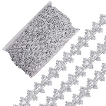 Polyester Lace Ribbons, Floral Lace Trim, Garment Accessories, Silver, 1-3/8 inch(34mm)
