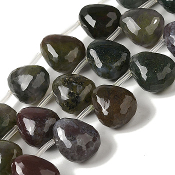 Natural Indian Agate Beads Strands, Faceted Teardrop, Top Drilled, 18x14.5x10.5mm, Hole: 0.9mm, about 22pcs/strand, 15.94''(40.5cm)