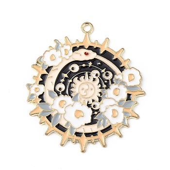 Alloy Enamel Pendants, Light Gold, Sun with Snake Pattern Charm, White, 42.5x38x1.3mm, Hole: 2mm