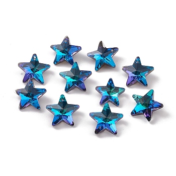 Electroplate Transparent Glass Pendants, Back Plated, Faceted, Star Charms, Blue, 19x20x9.5~10mm, Hole: 1.2mm