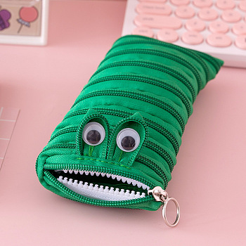 Polyester Cloth Storage Pen Bags, with Zip Lock,  Office & School Supplies, Inchworm-shaped, Green, 210x90mm