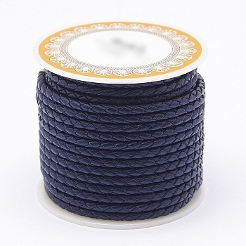 Braided Cowhide Leather Cord, Leather Rope String for Bracelets, Prussian Blue, 4mm, about 5.46 yards(5m)/roll