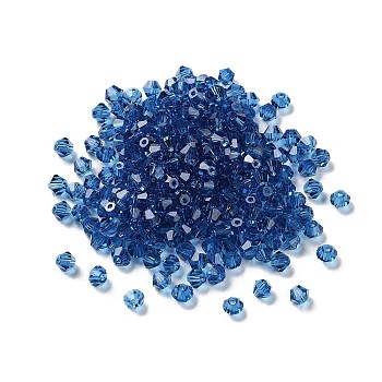 Transparent Glass Beads, Bicone, Dodger Blue, 4x4x3.5mm, Hole: 1mm, 720pcs/bag