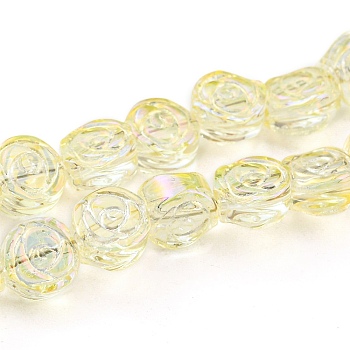 Full Rainbow Plated Electroplate Transparent Glass Beads Strands, Rose, Light Goldenrod Yellow, 6x7x3.5mm, Hole: 1mm, about 110pcs/strand, 25.20 inch(64cm)