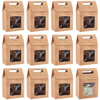 Kraft Paper Gift Box, Folding Box with Window and Die Cut Grip Hole, Rectangle, Tan, Finish Product: 13.5x7.9x19.7cm