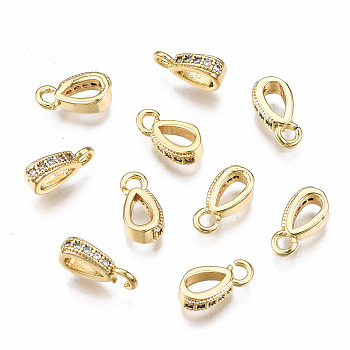 Brass Micro Pave Clear Cubic Zirconia Charms, Nickel Free, TearDrop Ring, Real 18K Gold Plated, 9.5x5x3mm, Hole: 1.6mm