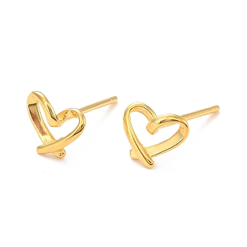 Open Heart 925 Sterling Silver Stud Earrings, Dainty Post Earrings for Girl Women, Golden, 6x7mm, Pin: 1mm